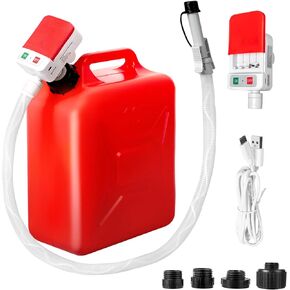 Automatic Fuel Transfer Pump with Auto-Stop Sensor and Leak Protection,51'' Hose, AA Battery Powered and USB Type-C, 4 Gas Can Adapters, Fast and Safe Portable Liquid Pump for Oil, Diesel,Gasoline.