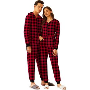 Ekouaer Halloween Matching Onesie for Couples Zipper One Piece Pajamas Adult Hooded Jumpsuit with Pockets