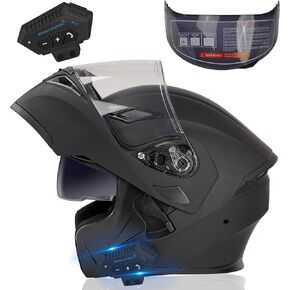 Bluetooth Motorcycle Helmet,Modular Motorcycle Helmet with Bluetooth,DOT Approved Dual Visor Full Face Flip up Bluetooth Integrated Motorcycle Helmets for Adults Men Women