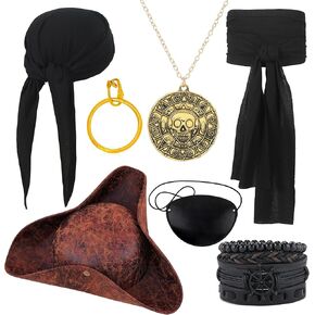 RIOSO Pirate Costume Accessories for Men Women Bandana Hat Sash Head Scarf Headband Adult Pirate Cosplay Halloween Costume