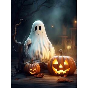 LOMSIOY Diamond Art Painting Kits Halloween Style for Adults Paint with Diamond Art Pumpkin Lamp Ghost, Round Full Drill Crystal Rhinestone Crafts Gem Arts for Home Wall Decor 12x16 inch