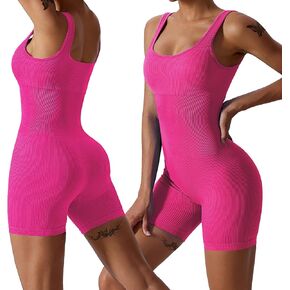Shorts Jumpsuit for Women One Piece Bodycon Workout Shorts Romper Tummy Control Bodysuit Womens Casual Outfits No Pad