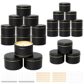SUPMIND 48 Pack Candle Tins, 24pcs 8oz + 24pcs 4oz Champagne Gold Candle Containers for Making Candles Bulk, Empty Tins for Candles Vessels, Wick Kit Included, envases para velas
