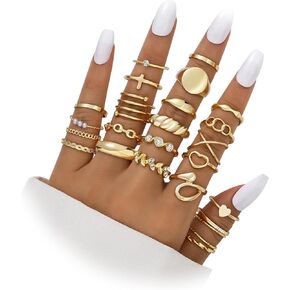 FAXHION 60 Pcs Gold Stackable Rings for Women, Knuckle Rings Chunky Gold Ring Set Dainty Stacking Cute Rings, Multiple Sizes Cute Jewelry Set Gift
