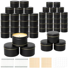 SUPMIND 48 Pack Candle Tins, 24pcs 8oz + 24pcs 4oz Champagne Gold Candle Containers for Making Candles Bulk, Empty Tins for Candles Vessels, Wick Kit Included, envases para velas