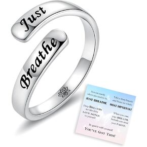 925 Sterling Silver Just Breathe Neckalce Rings Adjustable Inspirational Hope Ring Jewelry Encouragement Gift for Women