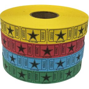 The Ticket Gurus-(4) Rolls of Star Tickets (2000ct per Single roll) Consecutively Numbered Raffle Tickets..Red/Blue/Yellow/Green