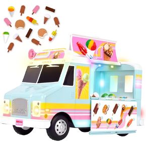 Sunny Days Entertainment, LLC. Maxx Action 12" Ice Cream Food Truck, Lights and Sound, Includes 16 Pieces with Miniature Food, Imaginative Food Play for Girls and Boys 3+