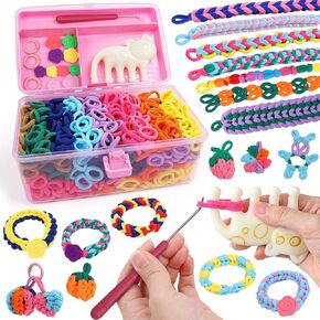 DDAI Elastic Cloth Band Bracelet Making Toy - Arts and Crafts Kit for Kids Weaving Loom Bracelets Kit 1000+ Colorful Fabric Loops - Birthday Gift for Girls Boys 6 7 8-12 Years Old