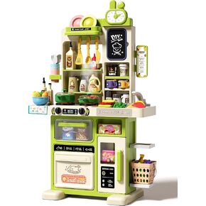 70PCS Kids Kitchen Playset, Kid Play Kitchen with Realistic Lights & Sounds, Spray Sink Toy Kitchen Accessories, Pretend Food Toys Kitchen for Boys Girls Toddlers(Pink)