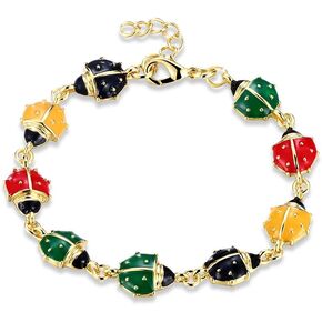 Gold Plated Bracelet LadyBug Charm Good Luck Adjustable Lobster 8 Inches 3.2MM L166