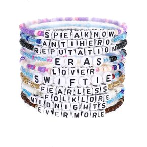 LUREME Boho 10Pcs Multicolors Words Stackable Beads Elastic Bracelets Set(bl003586)