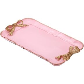 PATIKIL Vintage Decorative Tray Towel Tray, Storage Tray Dish Plate Fruit Trays Cosmetics Jewelry Organizer Retro Design Bow-Knot Rectangle Resin Plate for Room Decorative Gift, Pink