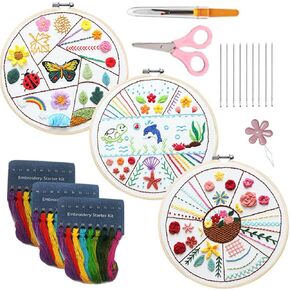 Meecaa 3 Pieces Jellyfish Flower Embroidery Kit Starter Set, Hand Embroidery Set,Pattern Printed Cross Stitch Set for Beginner Adults, with Embroidery Hoop and Instructions (Jellyfish)
