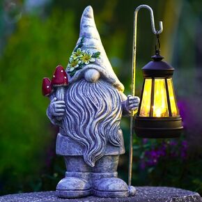 Solar Statue for Outdoor Garden Decor: Indoor Sculpture for Home House Yard Lawn Balcony Patio for Lover Mom Women Grandma [Gnome]