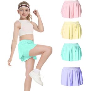 4 Pack Girls Athletic Flowy Butterfly Shorts 2-in-1 Girls' Activewear Skirts Skorts Pink Yellow Blue Purple 10