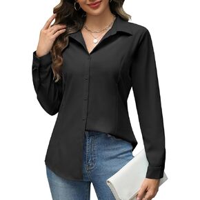 HOTOUCH Womens Button Down Shirts Long Sleeve Dress Shirt Slim Fit Collared Tops Casual Work Office Blouse S-XXL