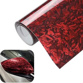 Gloss Forged Carbon Fiber Wrap, 1Ft x 3.5Ft DIY Decal Vinyl Wrap Roll, Self-Adhesive Film Sticker, Exterior Interior Accessories for Car SUV Truck and Motorcycle (Red)