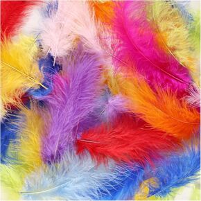 FeelfunFeather 100pcs Colorful Turkey Marabou Feathers Bulk 4-6inch Natural Fluffy Colored Feather for DIY Craft Fringe Trim Dreamcatcher Wedding Home Party Decor
