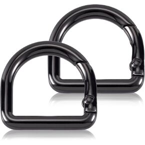 2pcs D Ring Spring Key Hooks Keyring Clip Buckles Clasp Clamps for Belt Backpacks Handbag Purse Strap- Black
