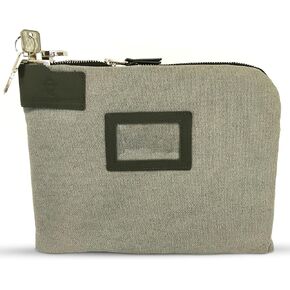 Money Bag with Lock and 2 Keys, Bank Bags with Zipper, Cash Bag 11 x 8.6 inches, Document Bag, Water-resistant Waxed Canvas and Leatherette, Lock Bag, Money Pouch, Zipper Lock, Money Bags. Gray