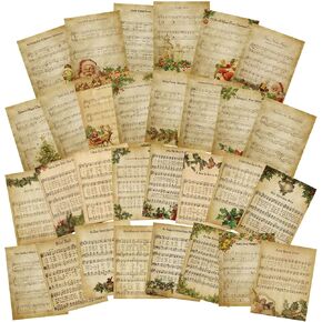 30 Pcs Vintage Christmas Sheet Music Scrapbook Paper Xmas Decorative Decoupage Paper Printed Vintage Sheet Music Paper for Scrapbooking Christmas Journals Art Journal Gift Wrap DIY Craft