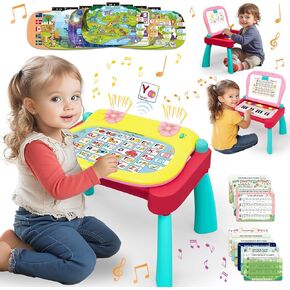 3-in-1 Touch & Learn Activity Desk, Interactive Learning System, Educational Toy with 24-Key Toy Piano Keyboard for Toddler 2-5, Kids Whiteboard Drawing Table, Activity Center for Boys Girls