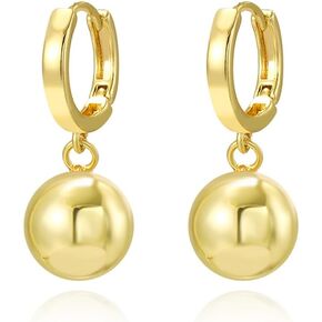 Gold Ball Hoop Huggie Earrings for Women Teen Girls,14k Gold Plated Small Thick Oval Open Double Hoop Earrings Prom Party Jewelry Gifts