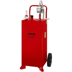 VEVOR 30 Gallon Fuel Caddy, Fuel Storage Tank on 2 Wheels, Portable Gas Caddy with Manual Transfer Pump, Gasoline Diesel Fuel Container for Cars, Lawn Mowers, ATVs, Boats, More, Red