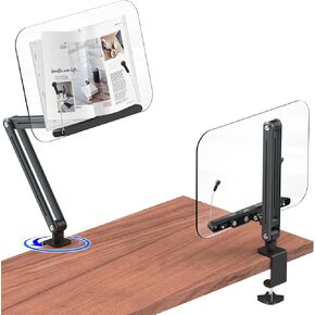 حامل كتب أكريليك بمشبك للمكتب، تصميم مريح، ارتفاع قابل للتعديل حتى 20 بوصة مع قواعد دوارة، حامل كتب الطبخ، مناسب للوصفات، ورقة الموسيقى، الكمبيوتر اللوحي (رمادي)