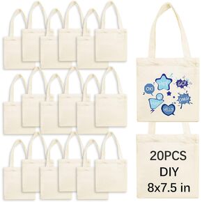 20 Pcs 8X7.5 Inch Sublimation mini tote bags,Blank Canvas Tote Bags Reusable Grocery Bags, small tote bags for kids DIY