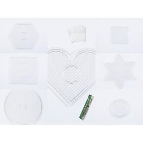 Holyqualifun 2.6mm Fuse Beads Pegboards with 7 Patterns in Different Shapes for Fuse Beads, Plastic Pegboards Set Including 3 PCS Ironing Papers and 1 Bead Tweezer for DIY Craft Bead Board.
