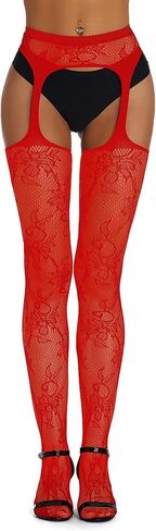 Women's Suspender Tights Fishnet Stockings Crotchless Pantyhose with Garter Belt Floral Black Plus Size XS-5XL in Saudi Arabia