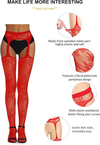 Women's Suspender Tights Fishnet Stockings Crotchless Pantyhose with Garter Belt Floral Black Plus Size XS-5XL in Saudi Arabia