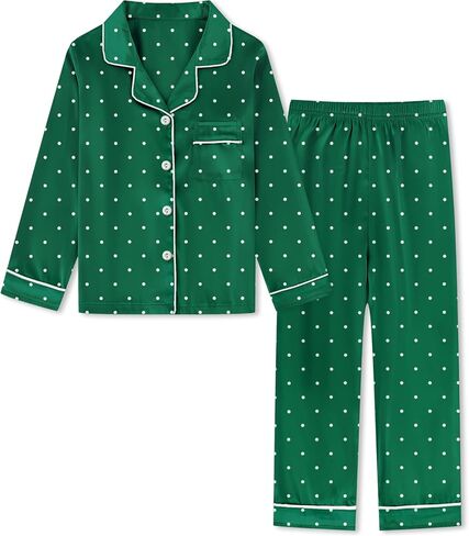 Girls & Womens Satin Pajamas Set, Silk Long Sleeve Nightwear Button-Down Sleepwear, 3 Years - Women XXL in Saudi Arabia