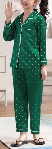 Girls & Womens Satin Pajamas Set, Silk Long Sleeve Nightwear Button-Down Sleepwear, 3 Years - Women XXL in Saudi Arabia