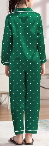 Girls & Womens Satin Pajamas Set, Silk Long Sleeve Nightwear Button-Down Sleepwear, 3 Years - Women XXL in Saudi Arabia