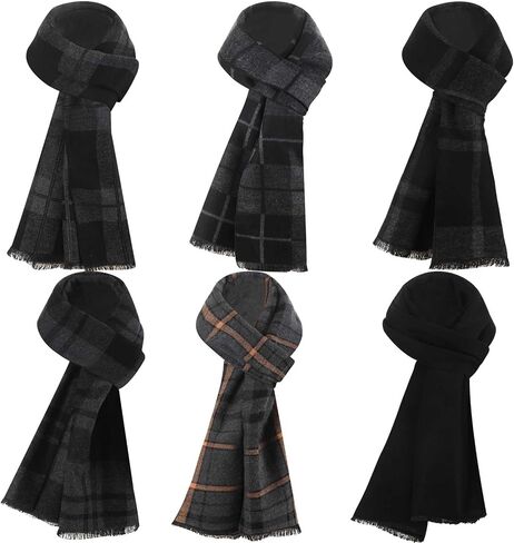Geyoga 6 Pcs Mens Scarf Mens Winter Warm Long Soft Scarf Plaid Tassel Scarf for Men Soft Classic Scarves Cashmere Feel Scarves in Saudi Arabia