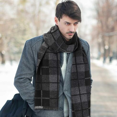 Geyoga 6 Pcs Mens Scarf Mens Winter Warm Long Soft Scarf Plaid Tassel Scarf for Men Soft Classic Scarves Cashmere Feel Scarves in Saudi Arabia