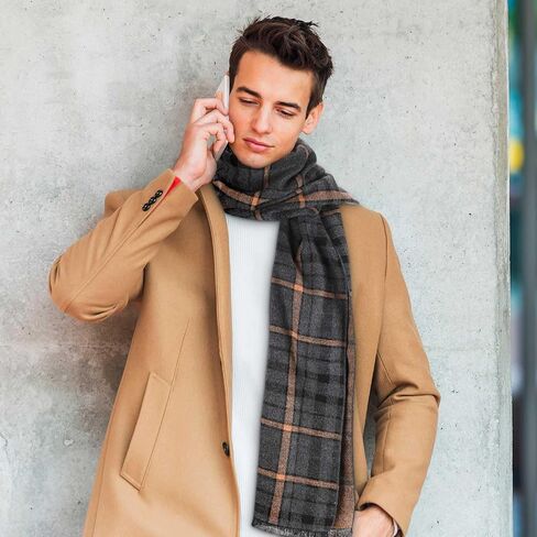 Geyoga 6 Pcs Mens Scarf Mens Winter Warm Long Soft Scarf Plaid Tassel Scarf for Men Soft Classic Scarves Cashmere Feel Scarves in Saudi Arabia