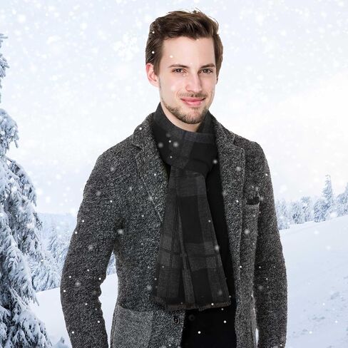 Geyoga 6 Pcs Mens Scarf Mens Winter Warm Long Soft Scarf Plaid Tassel Scarf for Men Soft Classic Scarves Cashmere Feel Scarves in Saudi Arabia