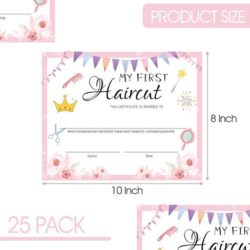 25 Pack Girl My First Haircut Certificate 8x10 Inch-First Haircut Milestone Keepsake Card for Kids Teens in Saudi Arabia