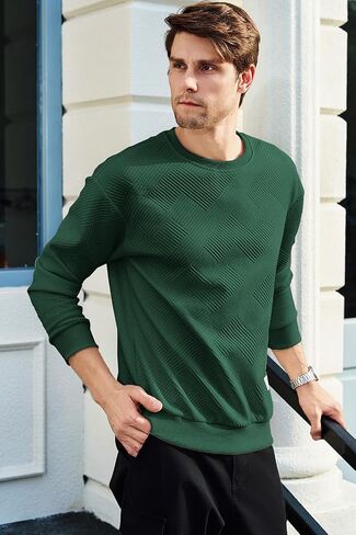 JMIERR Men's Crewneck Sweatshirt Casual Long Sleeve Geometric Texture Sweatshirts Fashion Pullover Shirts in Saudi Arabia