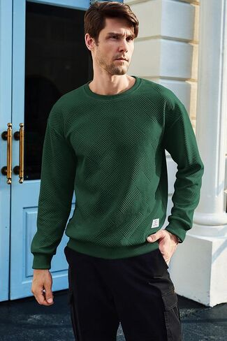 JMIERR Men's Crewneck Sweatshirt Casual Long Sleeve Geometric Texture Sweatshirts Fashion Pullover Shirts in Saudi Arabia
