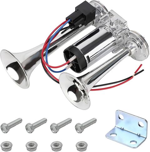12V Car Air Horn, 600DB Super Loud Dual Trumpet Air Horn Kit, Dual Electric Air Horns Kit with Compressor for Vehicle, Truck, Motorcycle, Universal Car Accessories (Silver) in Saudi Arabia