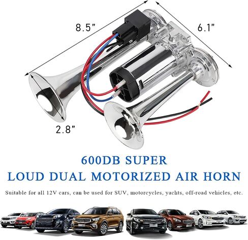 12V Car Air Horn, 600DB Super Loud Dual Trumpet Air Horn Kit, Dual Electric Air Horns Kit with Compressor for Vehicle, Truck, Motorcycle, Universal Car Accessories (Silver) in Saudi Arabia