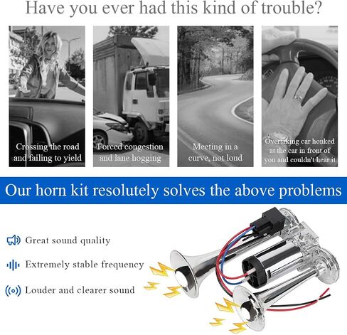 12V Car Air Horn, 600DB Super Loud Dual Trumpet Air Horn Kit, Dual Electric Air Horns Kit with Compressor for Vehicle, Truck, Motorcycle, Universal Car Accessories (Silver) in Saudi Arabia