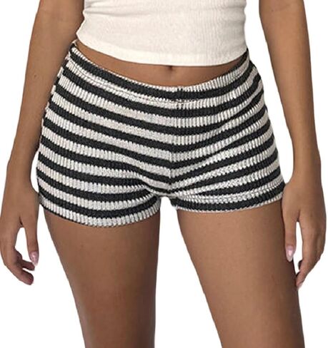 NUFIWI Y2k Striped Shorts for Women High Waist Stretch Micro Boy Shorts Slim Fit Pajamas Bottoms Lounge Shorts Sleepwear in Saudi Arabia