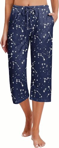 Ekouaer 2 Pack Women's Capri Pajama Pants Printed Drawstring Comfy Pj Bottoms With Pockets in Saudi Arabia