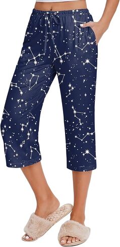 Ekouaer 2 Pack Women's Capri Pajama Pants Printed Drawstring Comfy Pj Bottoms With Pockets in Saudi Arabia